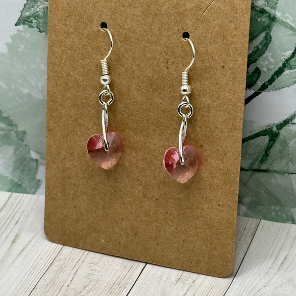 Brand New Sterling Silver and Pink Swarovski Elements Crystal Heart Earrings - Picture 4 of 7
